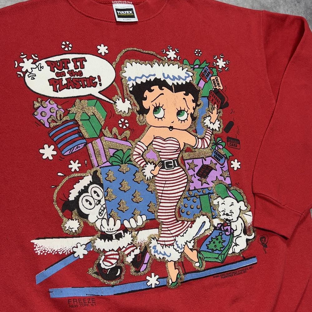 Vintage Betty Boop Sweatshirt Mens XL Red Xmas Glitter Graphic Tultex Tag 1994